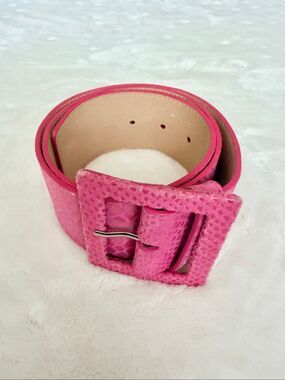 Another Line Inc Pink Snakeskin Embossed Wide Leather Belt Square Buckle M